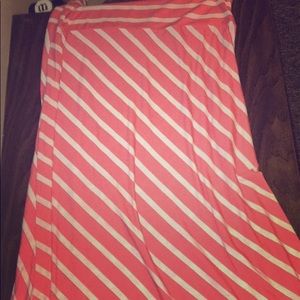 Foot length pink and white stripped skirt